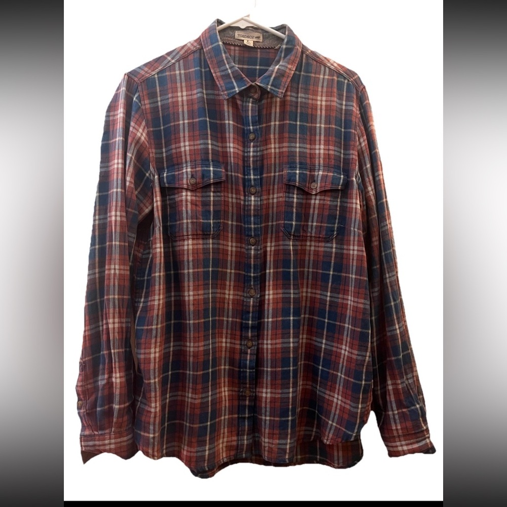 Toad & Co Blue Purple Flannel Button Up Women’s Large 100% Cotton